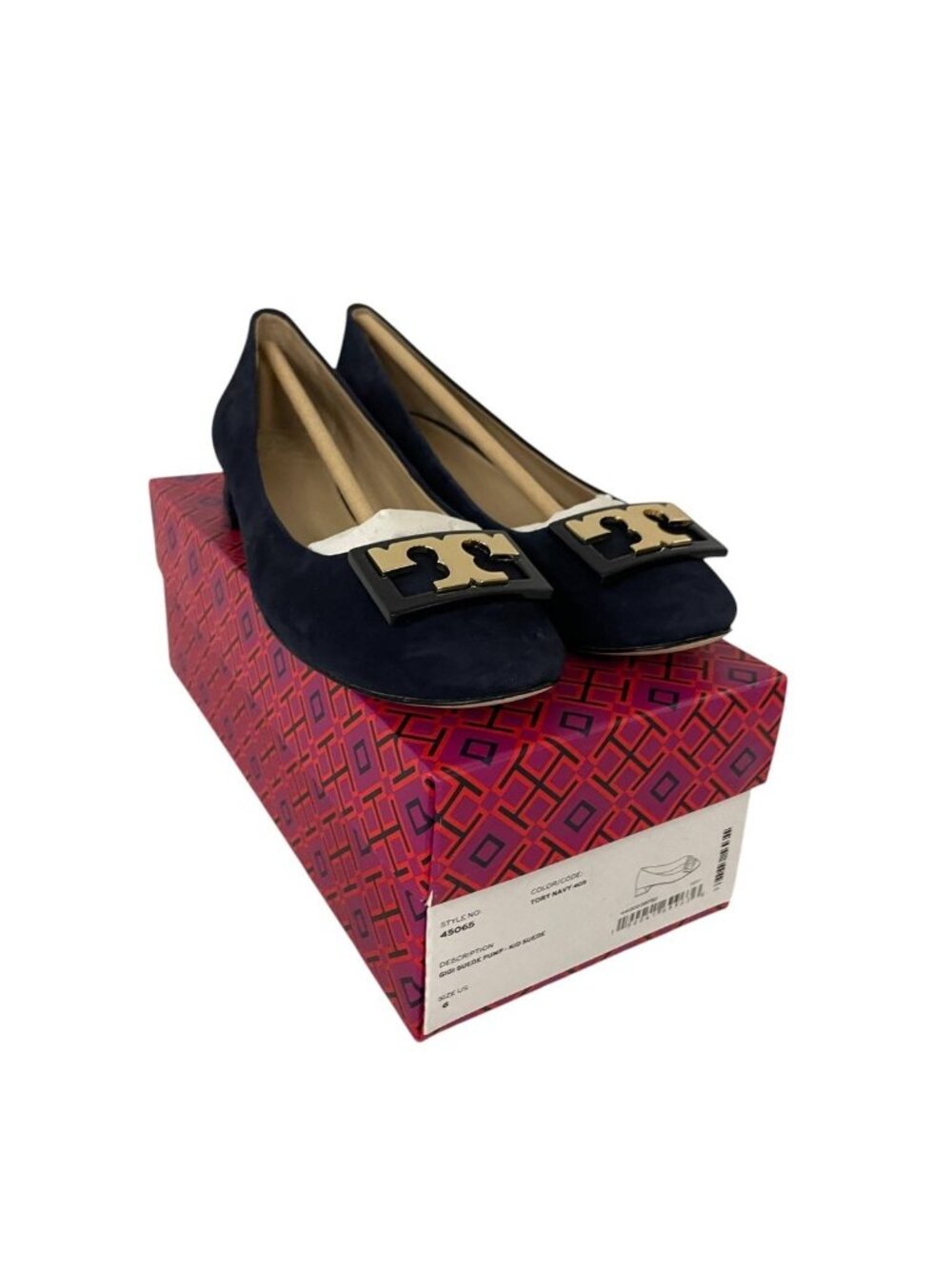 Tory Burch Gigi Navy Blue Kid Suede Size 6 Low Block Heel Pump Shoes 45065 NWB